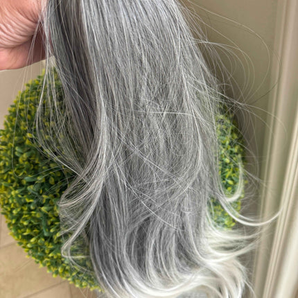 Tillstyle medium grey ponytail with creamy white ends