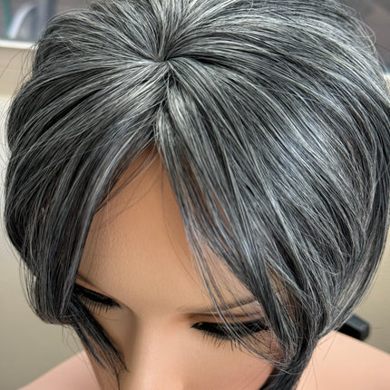 Tillstyle top hair piece   grey mixed white salt and pepper clip in hair toppers for thinning crown