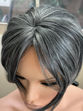 Tillstyle top hair piece   grey mixed white salt and pepper clip in hair toppers for thinning crown