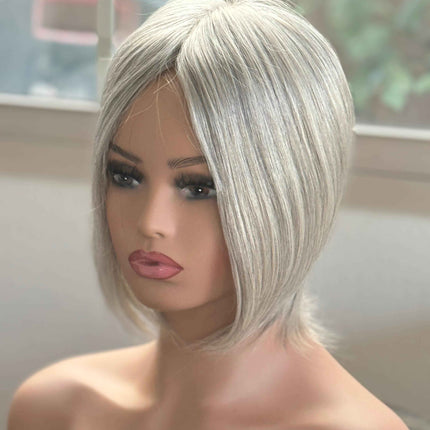 Tillstyle white silver grey human hair topper mono base