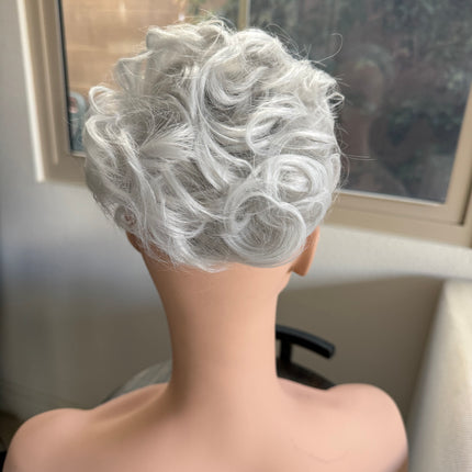 Tillstyle  white silver messy hair bun curly hair bun pieces