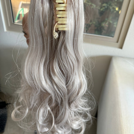 Tillstyle blonde grey loose body wave clip in ponytail