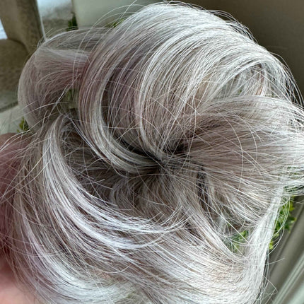 Tillstyle elastic messy bun hair piece curly hair bun pieces  white silver blonde grey salt and pepper