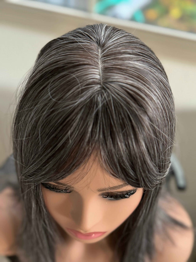 Tillstyle Grey hair topper with bangs/ salt and pepper