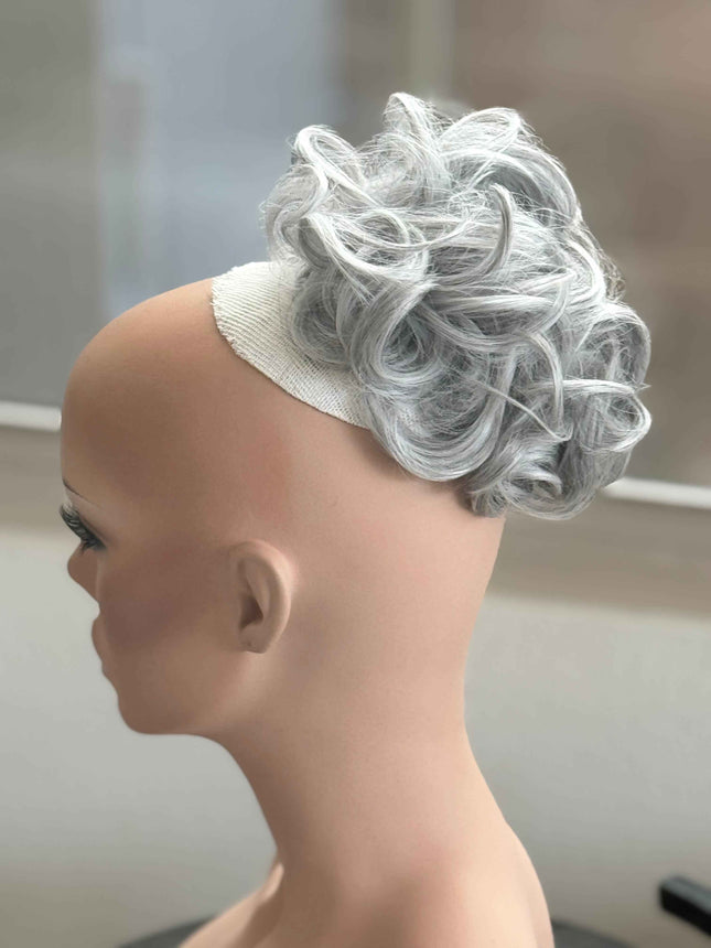 Tillstyle white silver hair bun curly