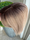 Till style remy human Hair Toppers with bangs ash blonde with dark roots