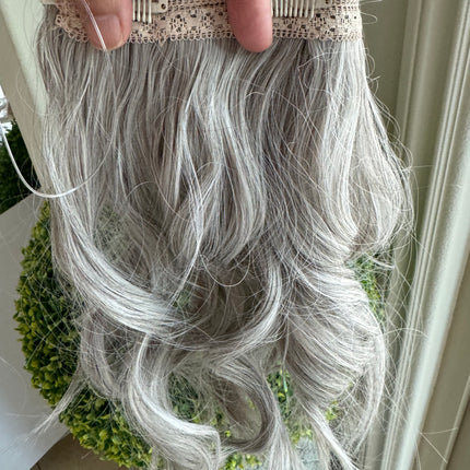 Till style silver white  grey loose body wave invisible wire hair extensions