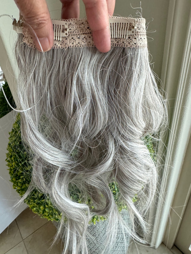 Till style silver white  grey loose body wave invisible wire hair extensions