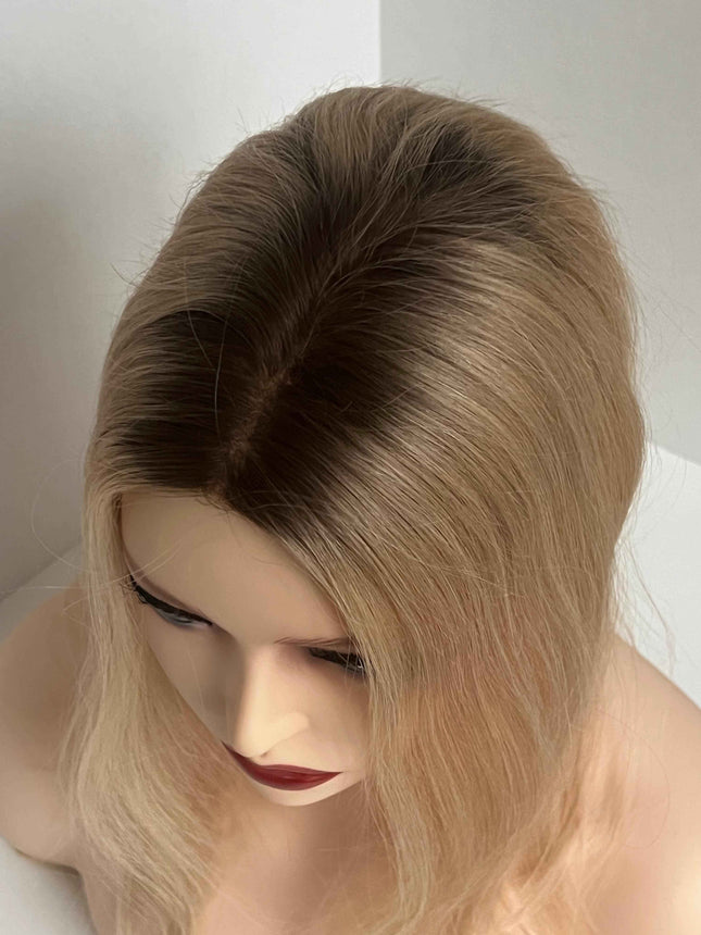 Human virgin hair clip in topper with mono base real part ombre with dark roots