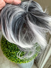 Tillstyle grey elastic hairbun scrunchie with bangs pony tail extension grey with white ends