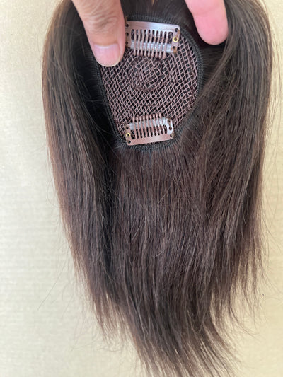 Tillstyle top hair piece 100%human hair dark brown clip in hair toppers for thinning crown