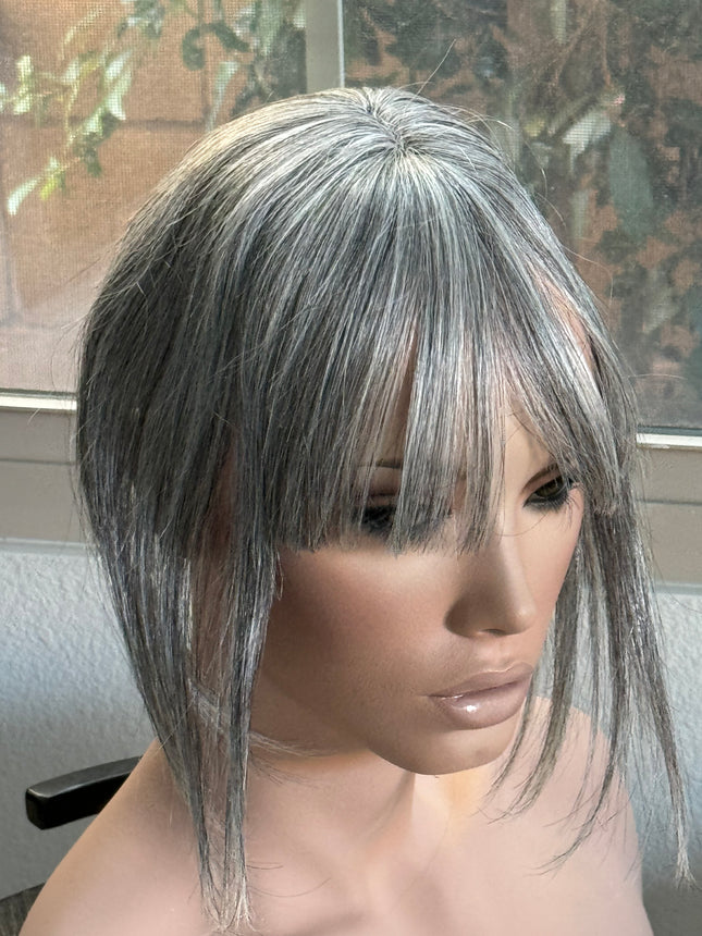 Tillstyle Real Human Hair Toppers for women  grey topper with bangs