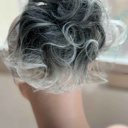 Tillstyle mid grey messy bun /creamy white ends