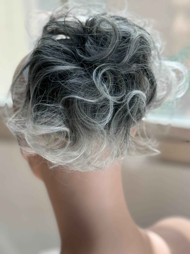 Tillstyle mid grey messy bun /creamy white ends