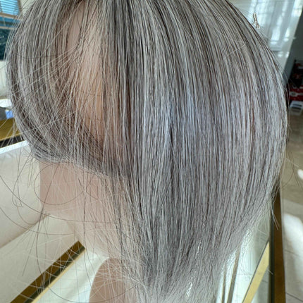 Tillstyle synthetic silver brown grey hair topper with bangs