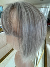 Tillstyle synthetic silver brown grey hair topper with bangs