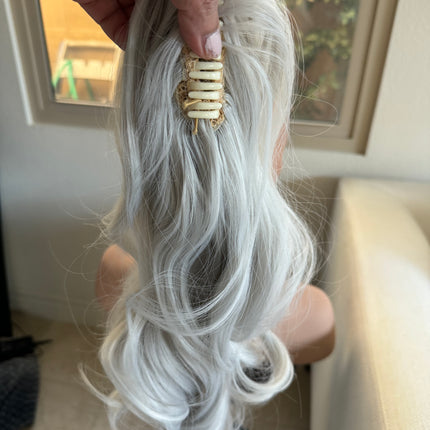 Tillstyle  white silver grey loose body wave clip in ponytail