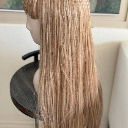 Tillstyle long  honey blonde /strawberry blonde straight wig  with bangs for women 26 inch middle part