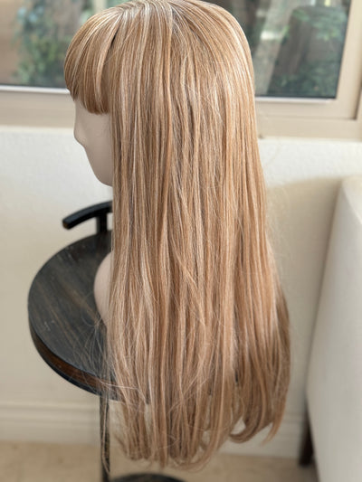 Tillstyle long  honey blonde /strawberry blonde straight wig  with bangs for women 26 inch middle part