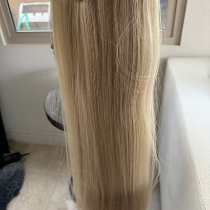 Till style ash blonde with highlights long straight hair extensions clip in