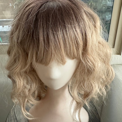 Tillstyle short ombre blonde wig with bangs bob wigs for women loose body wave air bangs