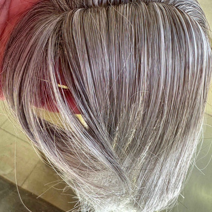 Tillstyle synthetic silver white brown grey hair topper with bangs  clip in hair top piece for thinning crown