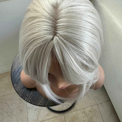 Tillstyle white hair topper with butterfly bangs