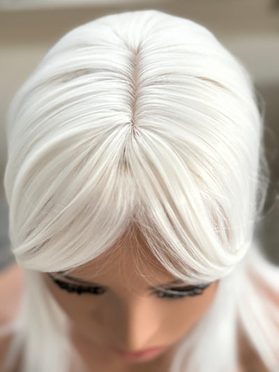 Tillstyle white hair topper with butterfly bangs