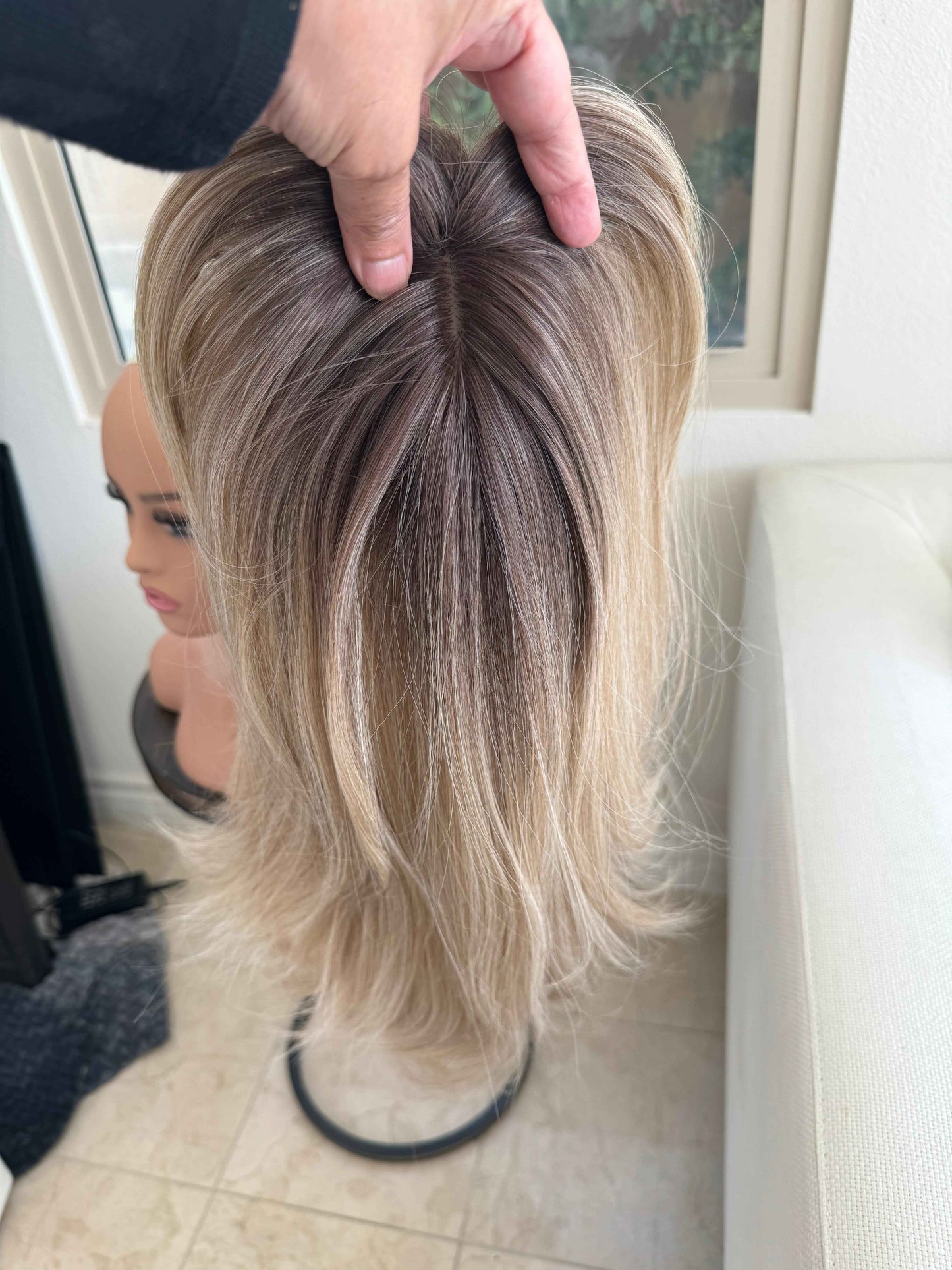 Tillstyle  blonde with ombre brown roots hair toppers with bangs