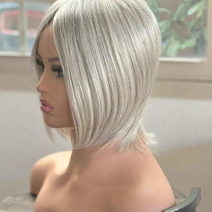 Tillstyle white silver grey human hair topper mono base