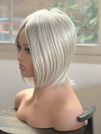 Tillstyle white silver grey human hair topper mono base