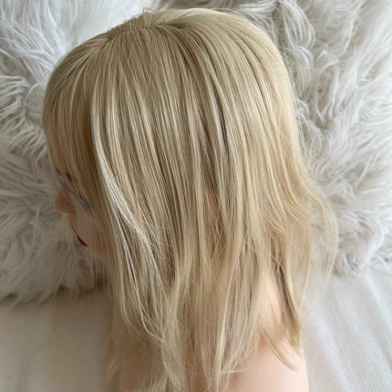 Synthetic hair toppers with bangs bleach blonde clip in hair topper closure