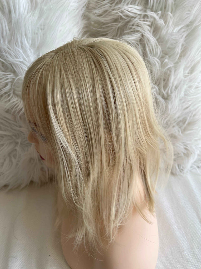 Synthetic hair toppers with bangs bleach blonde clip in hair topper closure