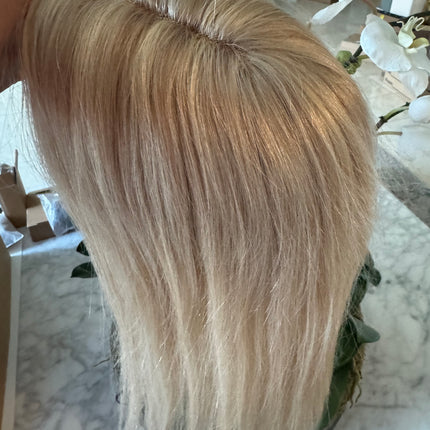 Human hair topper with mono base ash Blonde highlighted