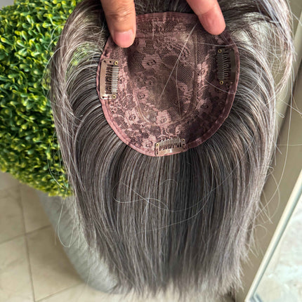 Tillstyle Grey hair topper with bangs/brown grey