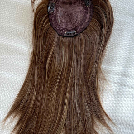 Synthetic hair toppers for women with bangs brown with dull blonde highlights