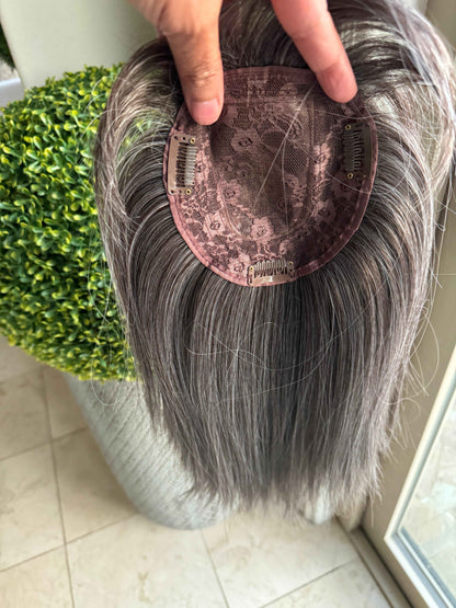 Tillstyle Grey hair topper with bangs/ salt and pepper