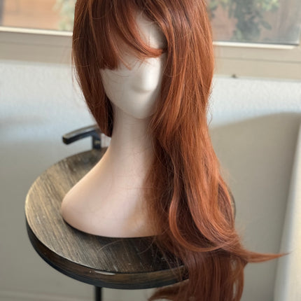 Tillstyle long auburn wig with bangs straight wig  with bangs for women 26 inch middle part