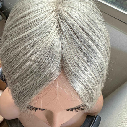 Tillstyle white silver grey human hair topper mono base