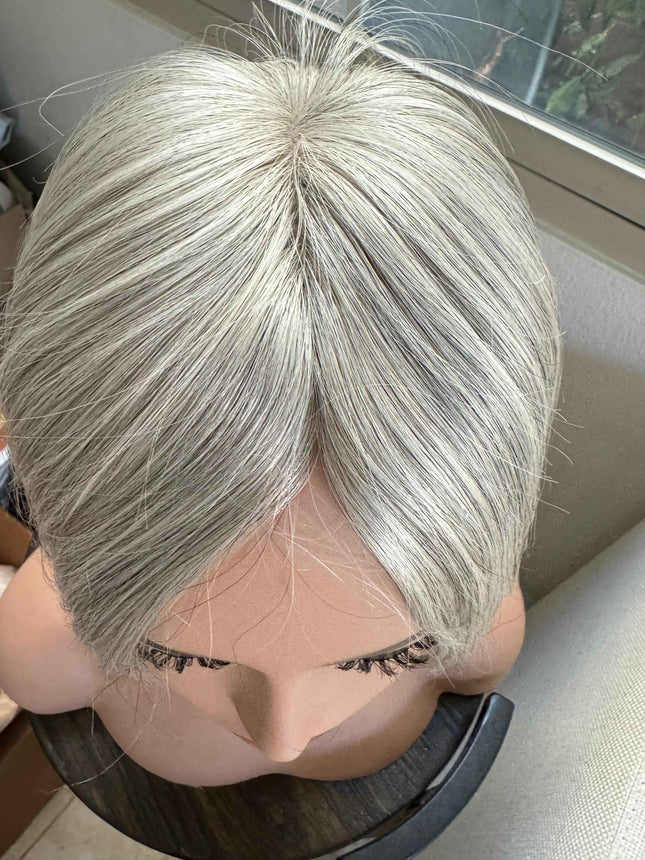 Tillstyle white silver grey human hair topper mono base