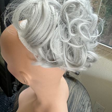 Tillstyle  white silver grey messy hair bun large curly hair bun