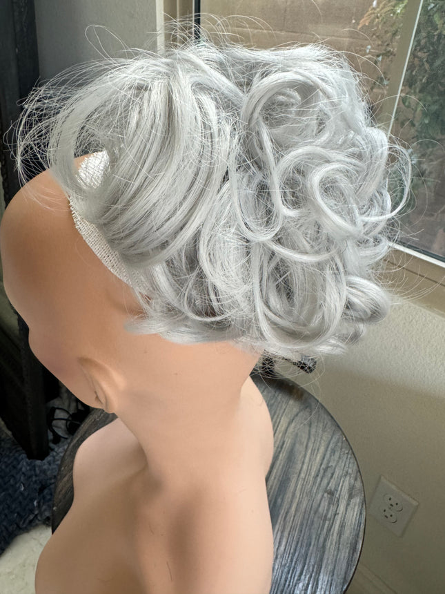 Tillstyle  white silver grey messy hair bun large curly hair bun