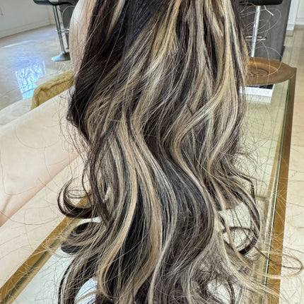 Tillstyle  brown with ombre /ash blonde highlights clip in ponytail