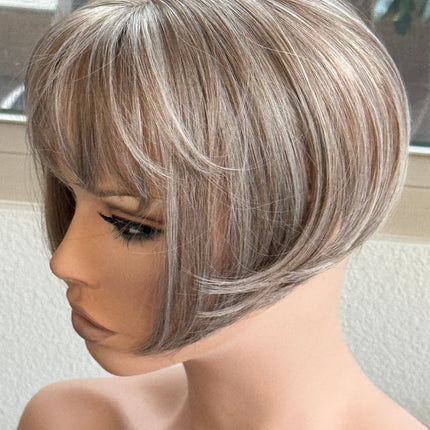 Tillstyle ash brown grey highlighted hair topper with bangs