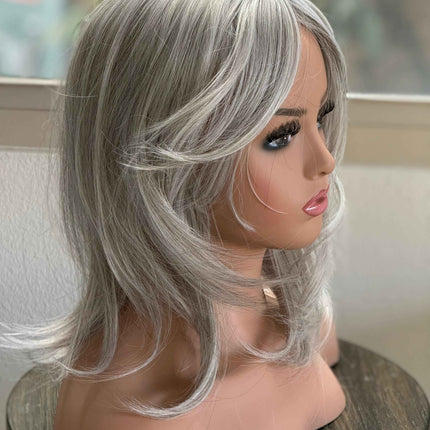 Till style white silver  hair toppers for women / layered /bangs