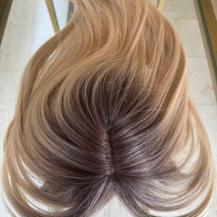 Tillstyle  blonde with brown roots hair toppers with butterfly bangs