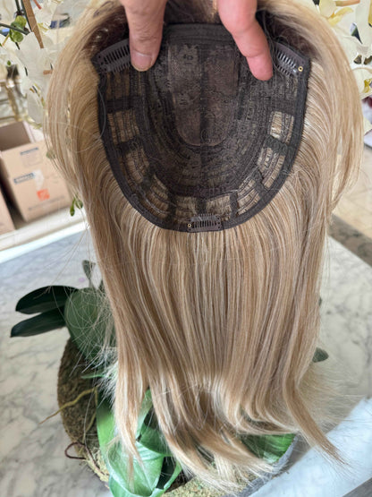 Tillstyle blonde topper with bangs ash blonde/ brown roots