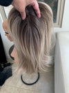 Tillstyle  ash blonde with ombre brown roots hair toppers with bangs