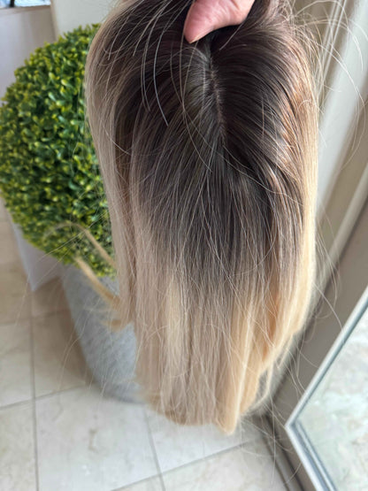 Tillstyle  blonde with ombre-brown roots hair toppers with bangs
