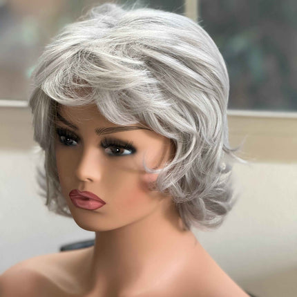 Tillstyle  grey white curly wig /short wig